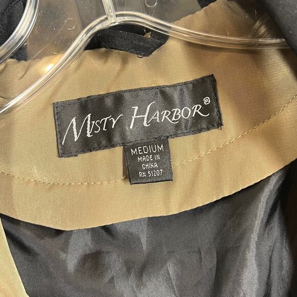 Misty Harbor Trench Coat Womens Medium Black Tan Classic Hood Belt Outdoor Rain - Picture 4 of 11